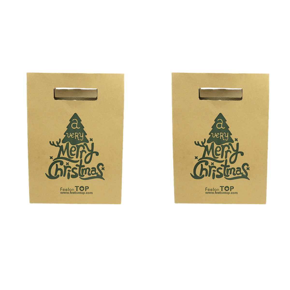 2 pc Festival Party Favors Bags Merry Christmas Pattern Big Brown