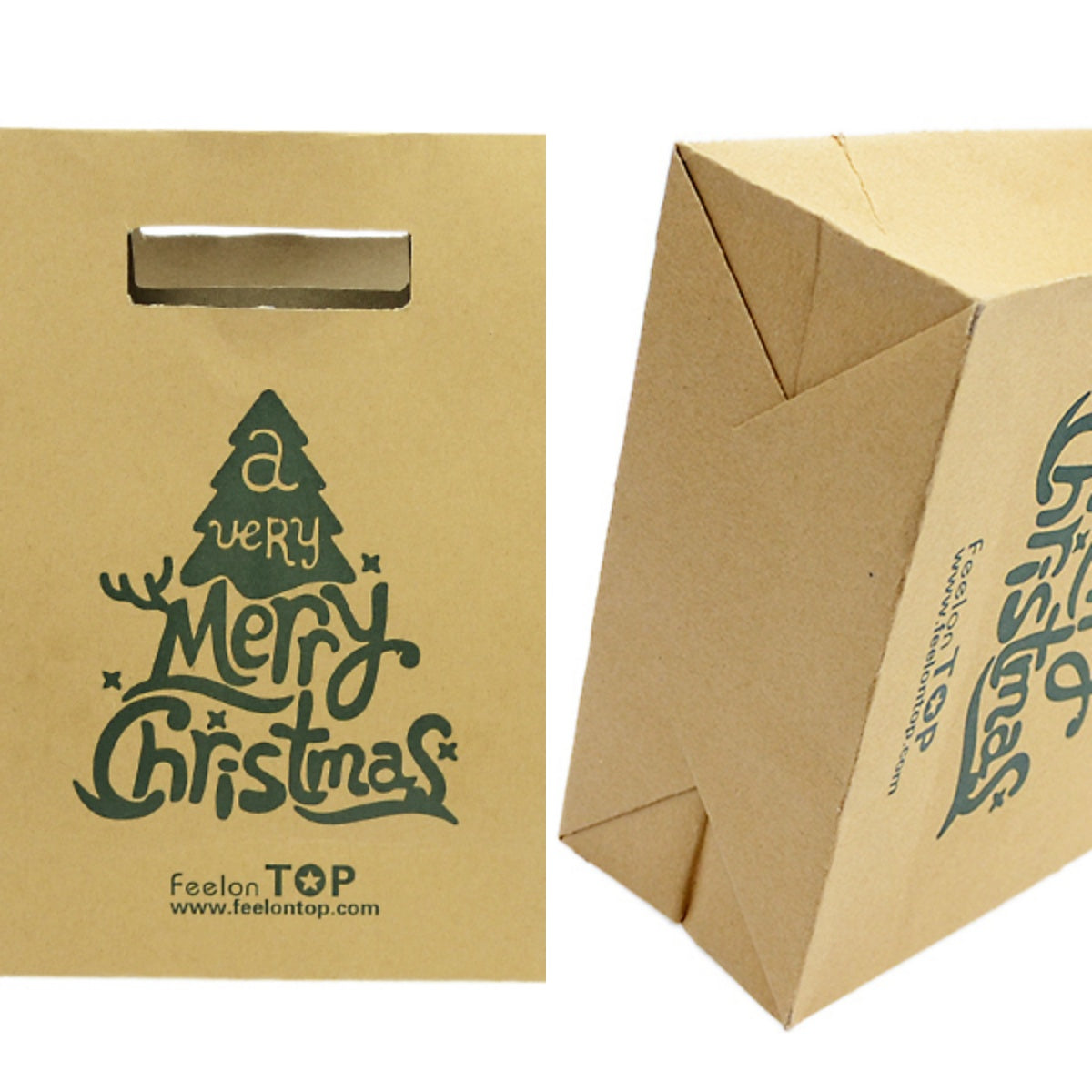 2 pc Festival Party Favors Bags Merry Christmas Pattern Big Brown