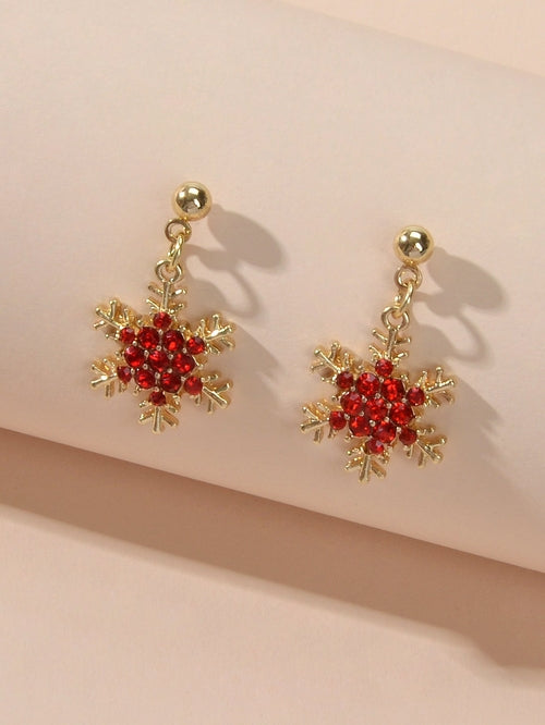 Dainty Gifts for Women Red Black Rhinestone Gold Snowflake Dangle
