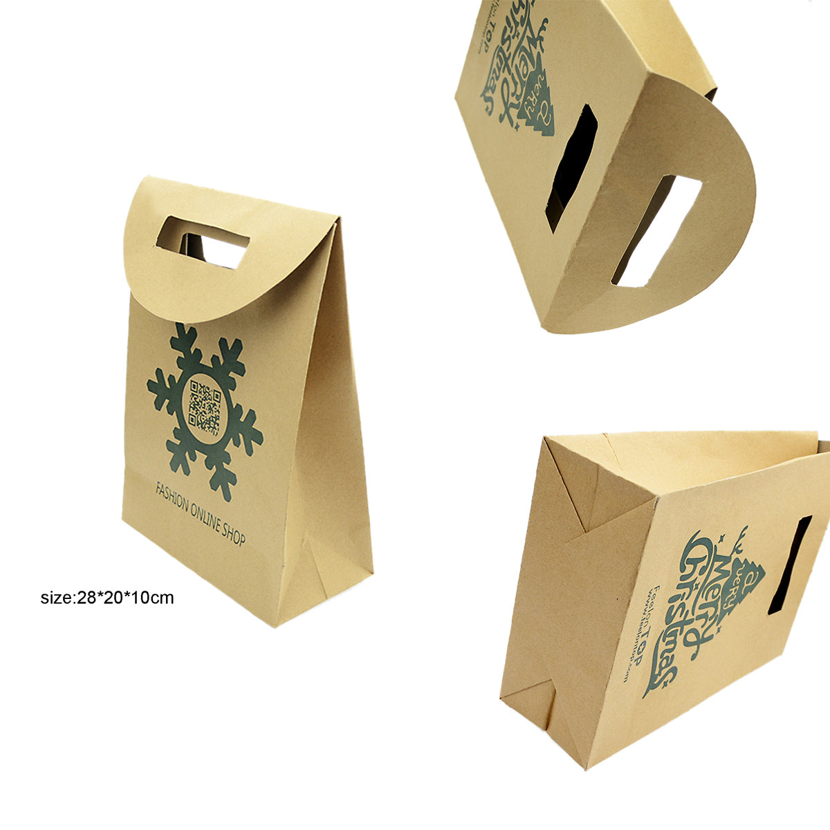 2 pc Festival Party Favors Bags Merry Christmas Pattern Big Brown