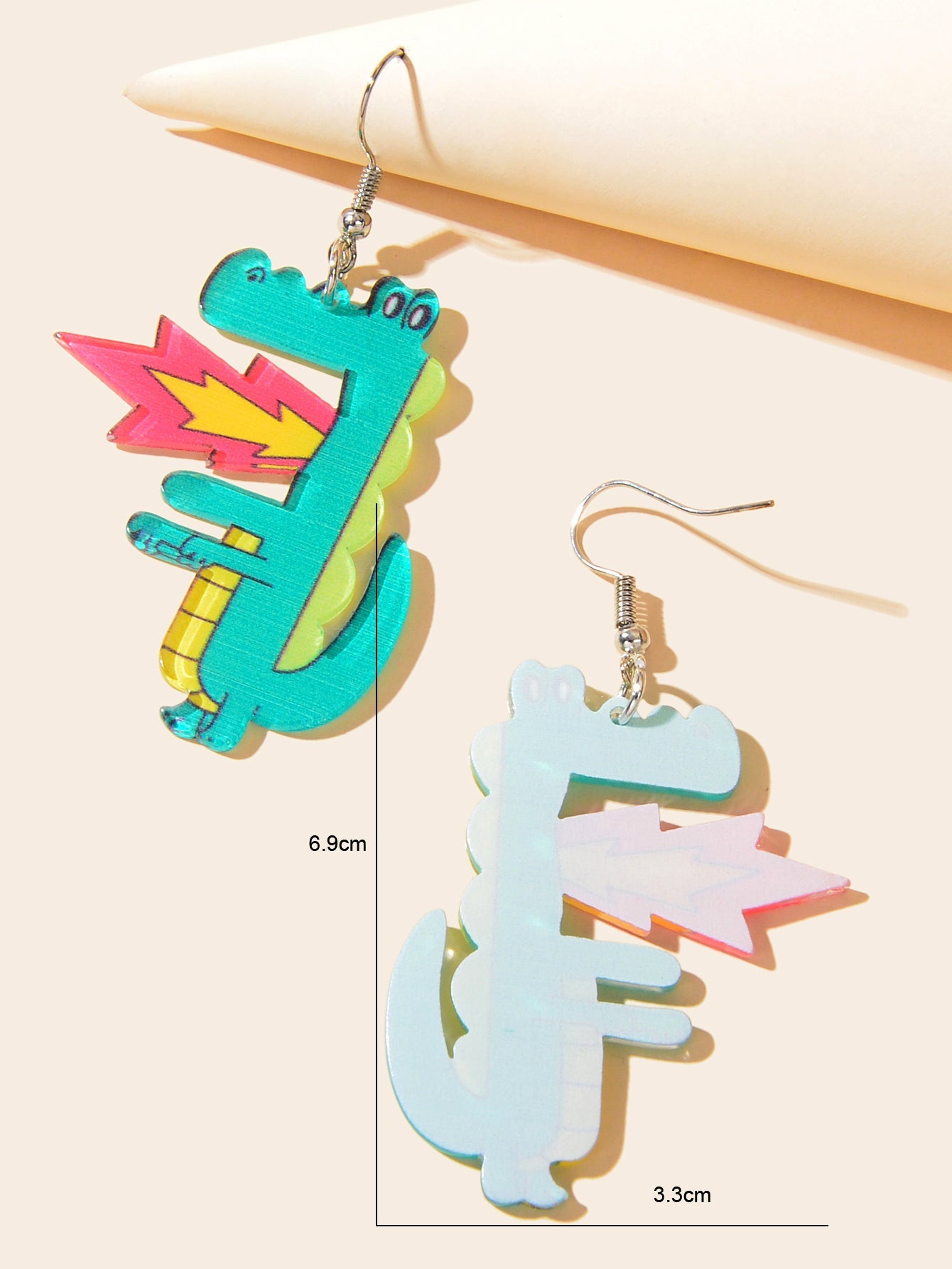 Spurt Fire Green Acrylic Dinosaur Dangle Earrings Cartoon Design