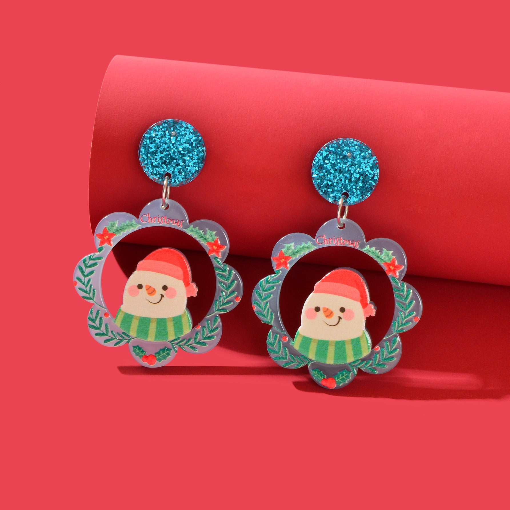 Christmas Colorful Garland with Snowman Dangle Earrings Women Festival