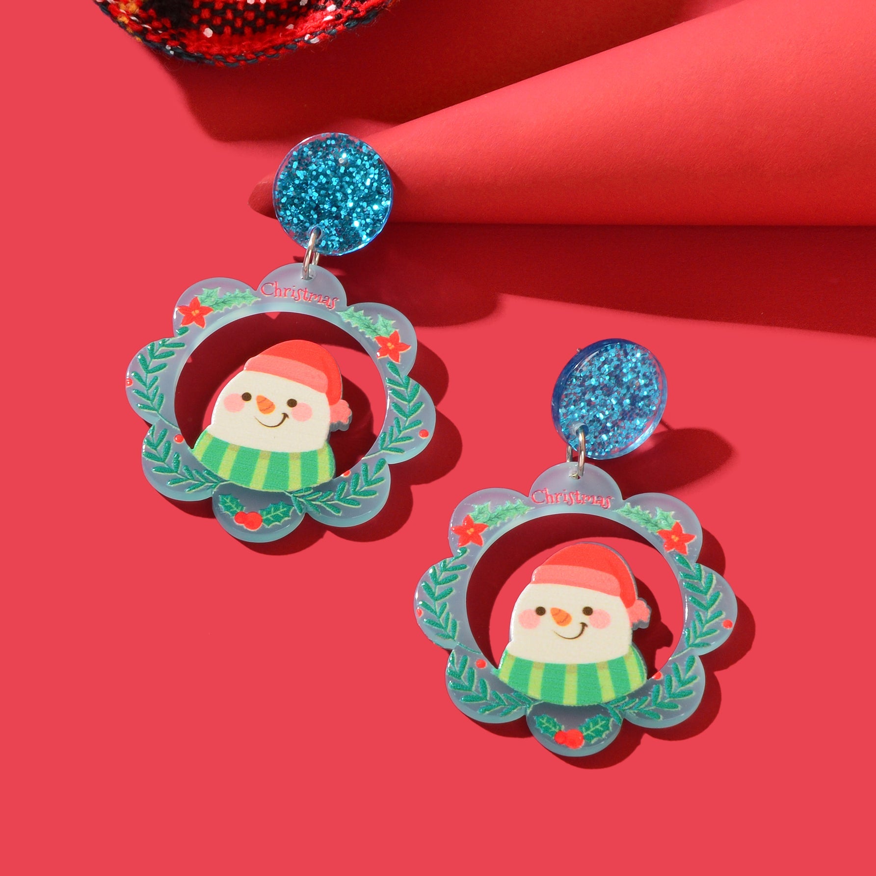 Christmas Colorful Garland with Snowman Dangle Earrings Women Festival