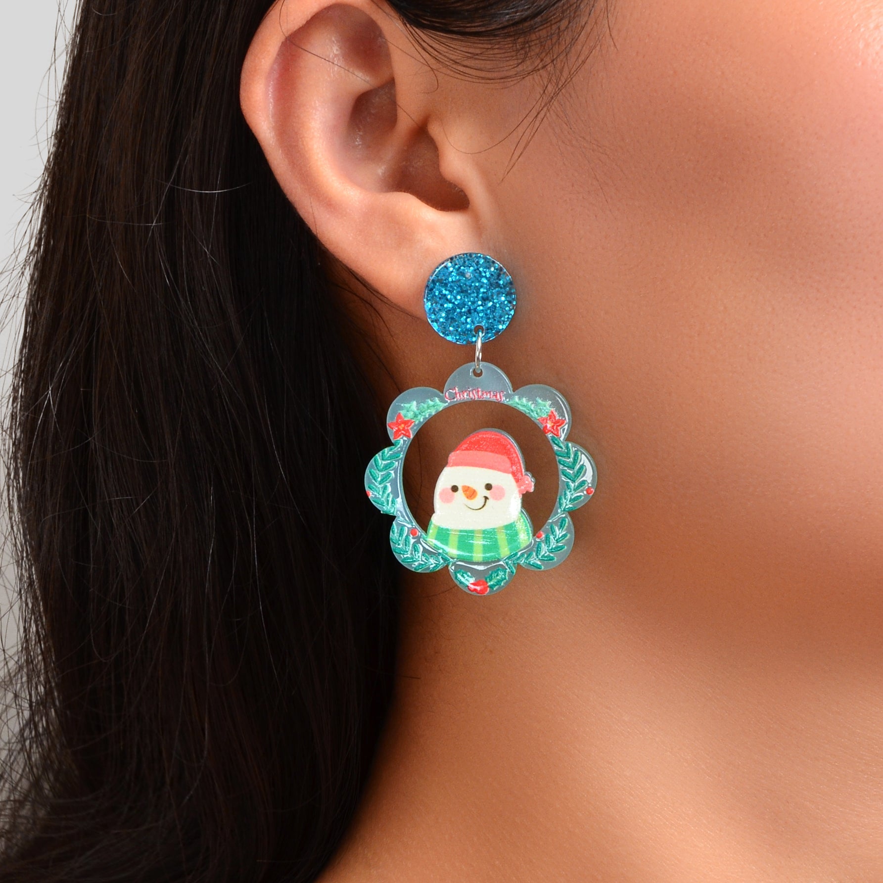Christmas Colorful Garland with Snowman Dangle Earrings Women Festival