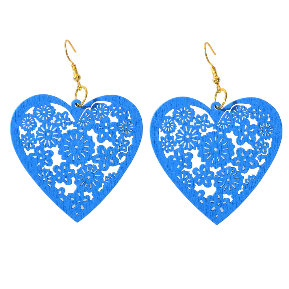 Nice Collection Colorful Wood Flower Pattern Hollow Heart Dangle