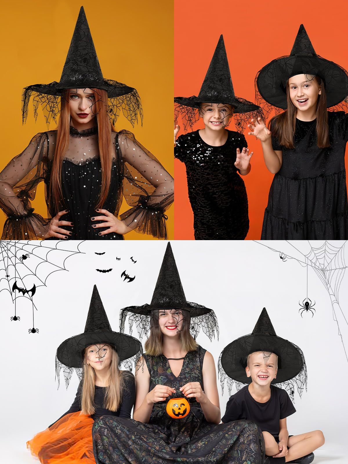 2 Pieces Halloween Witch Hat Costume Witches Hats For Women Black